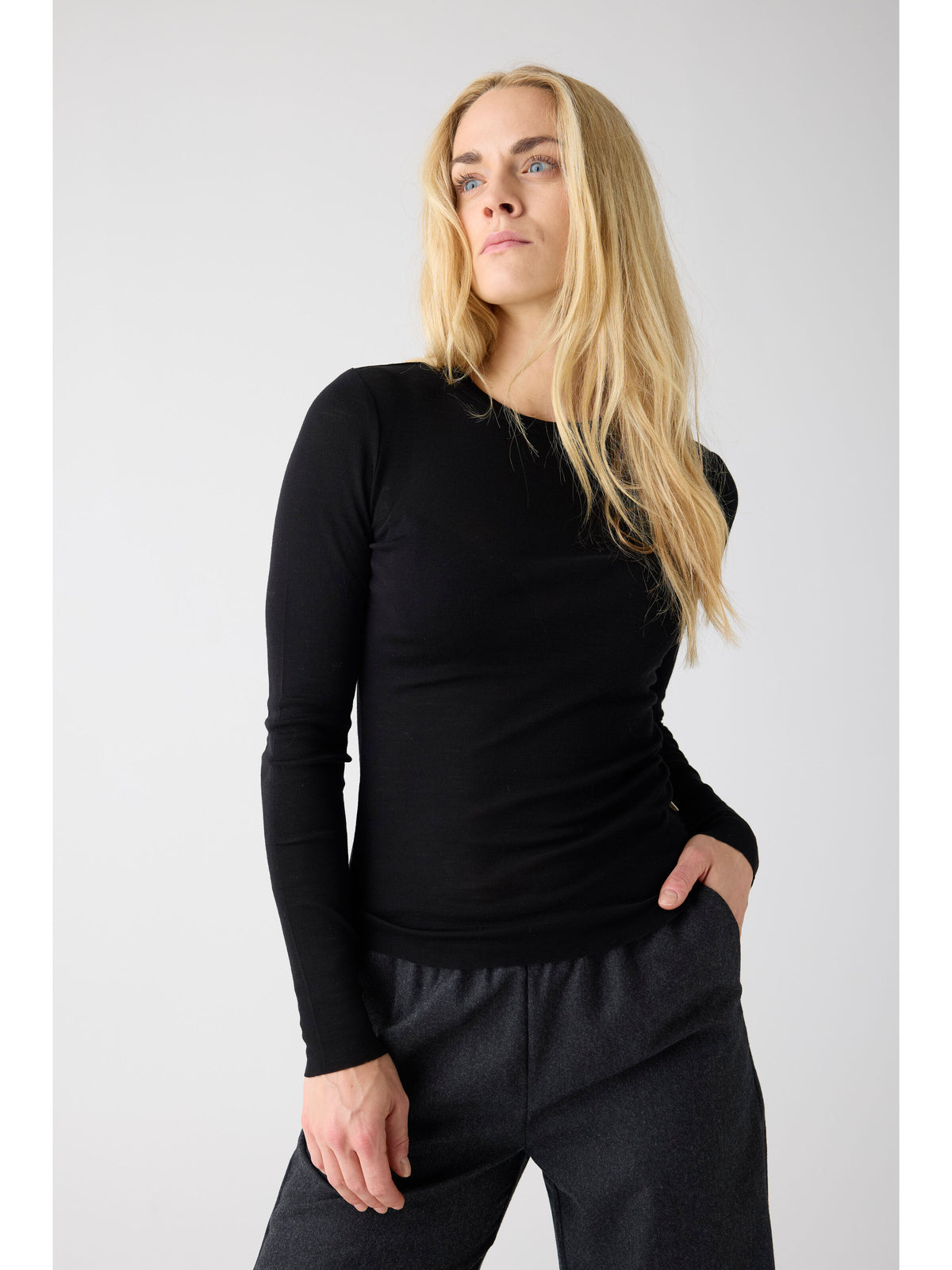 Knowledge Cotton Merino rib long sleeve t-shirt women