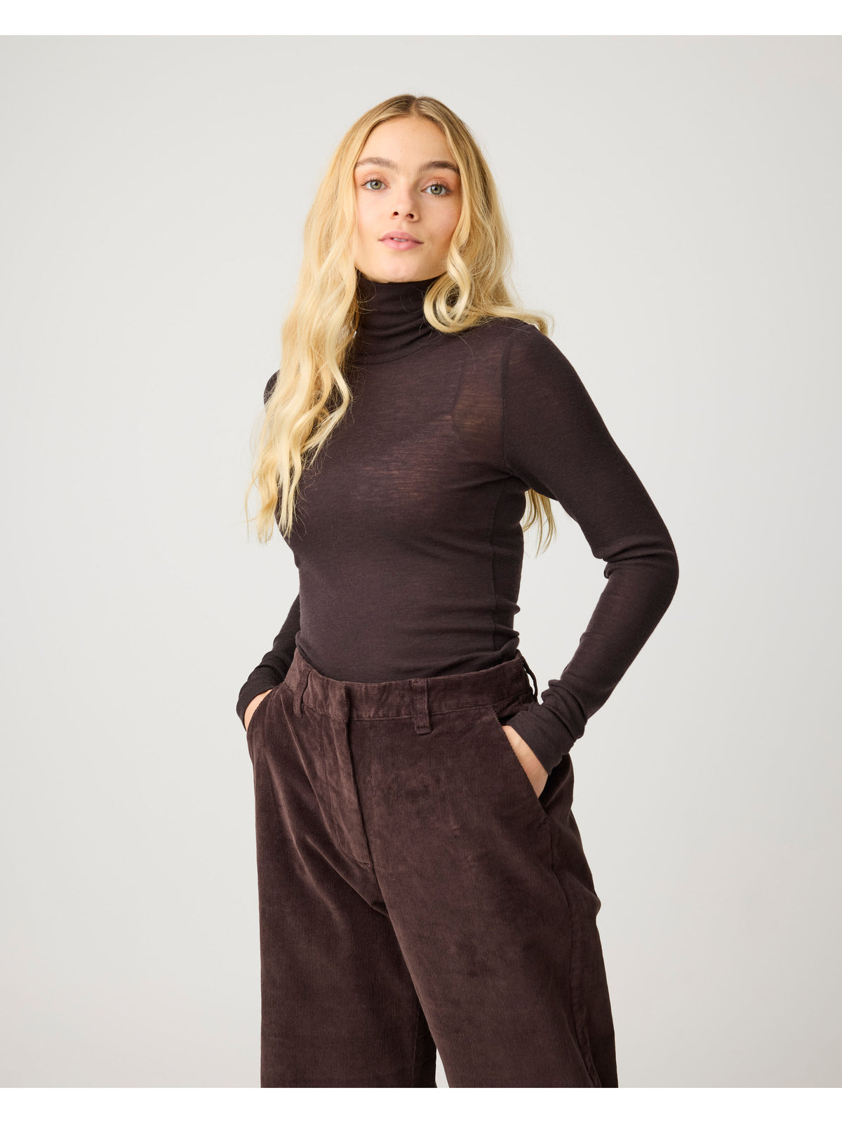 Knowledge Cotton Merino rib long sleeve roll-neck women
