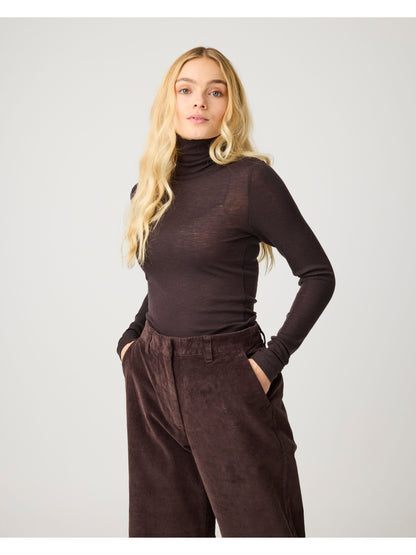 Knowledge Cotton Merino rib long sleeve roll-neck women