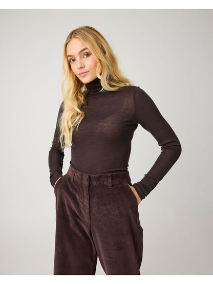 Knowledge Cotton Merino rib long sleeve roll-neck women