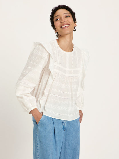 LANIUS 14638 Stickereibluse mit Volant