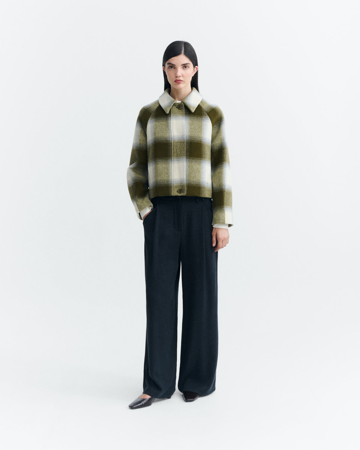 THINKING MU WOMAN GREEN CHECKS DARIA JACKET