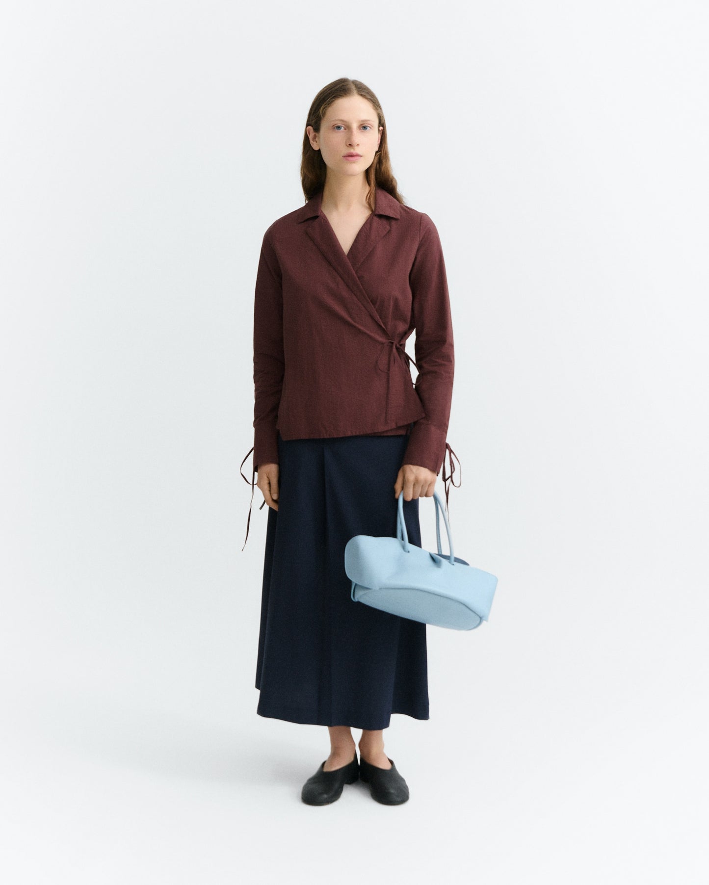 THINKING MU WOMAN DARK WINE SEERSUCKER LENIE BLOUSE