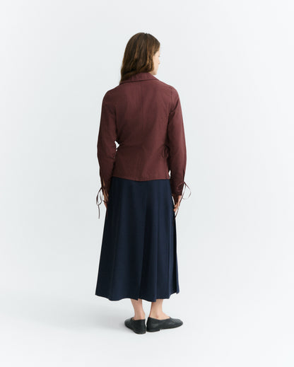 THINKING MU WOMAN DARK WINE SEERSUCKER LENIE BLOUSE