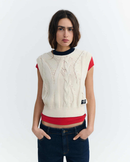Thinking MU  ECRU ARIA KNITTED VEST