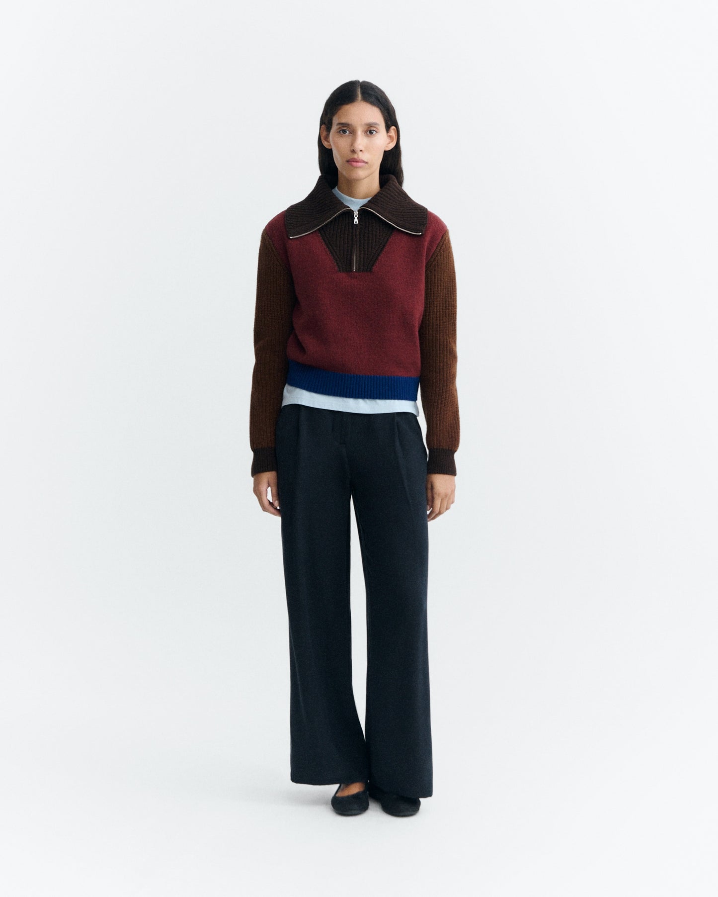 THINKING MU WOMAN BROWN BLOCK TANIT KNITTED SWEATER