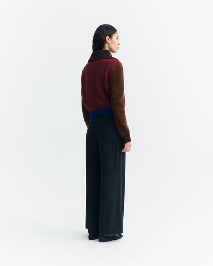 THINKING MU WOMAN BROWN BLOCK TANIT KNITTED SWEATER