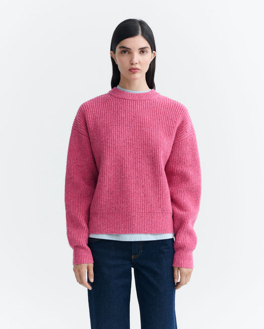 THINKING MU WOMAN PINK CARMEN KNITTED SWEATER